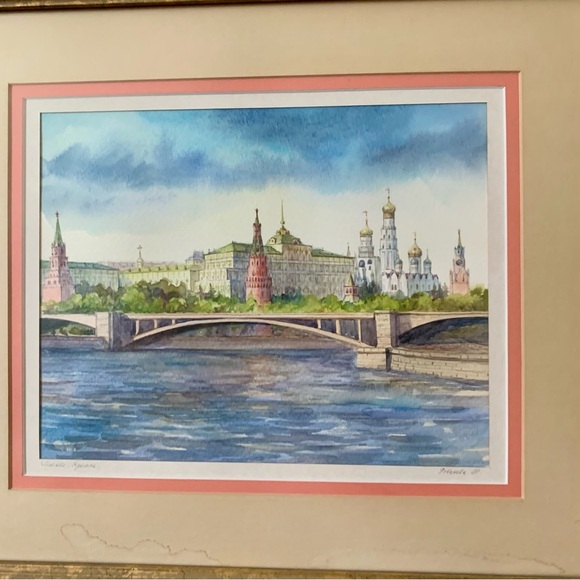 Moskva Kremlin Watercolor Picture Art 12.5/14” - Picture 2 of 14